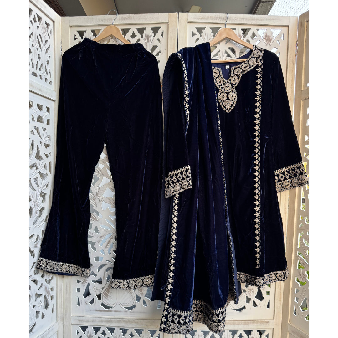 Pakistani Velvet suit- NAVY BLUE - R072