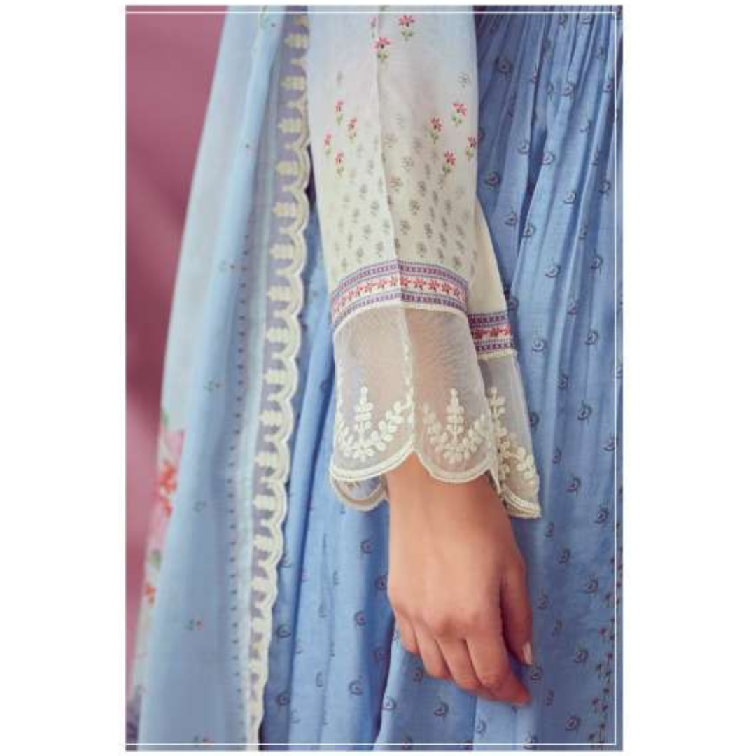 Designer Muslin Suit - Patel Blue- E005
