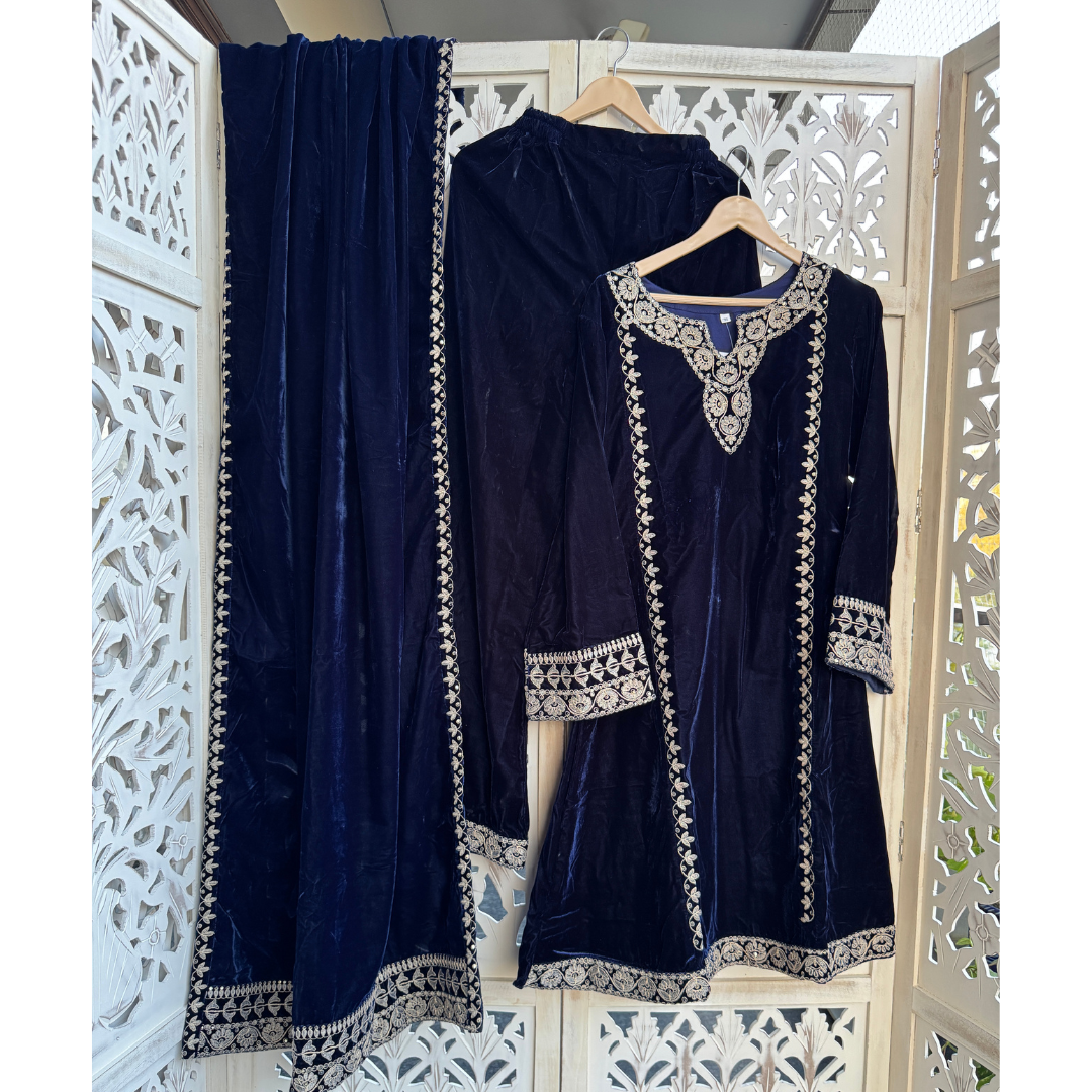 Pakistani Velvet suit- NAVY BLUE - R072