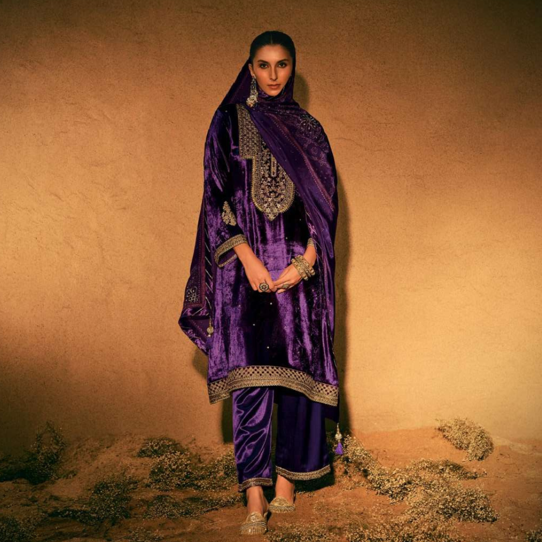 Velvet suit- Purple- E096