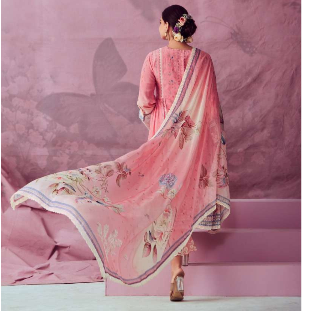 Designer Muslin Suit - Peach- E007