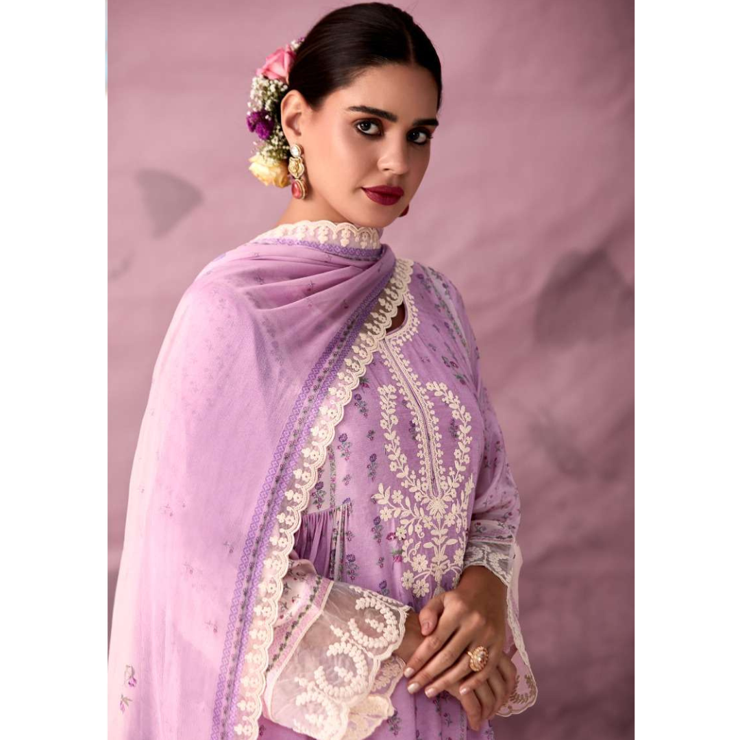 Designer Muslin Suit- Lilac- E010