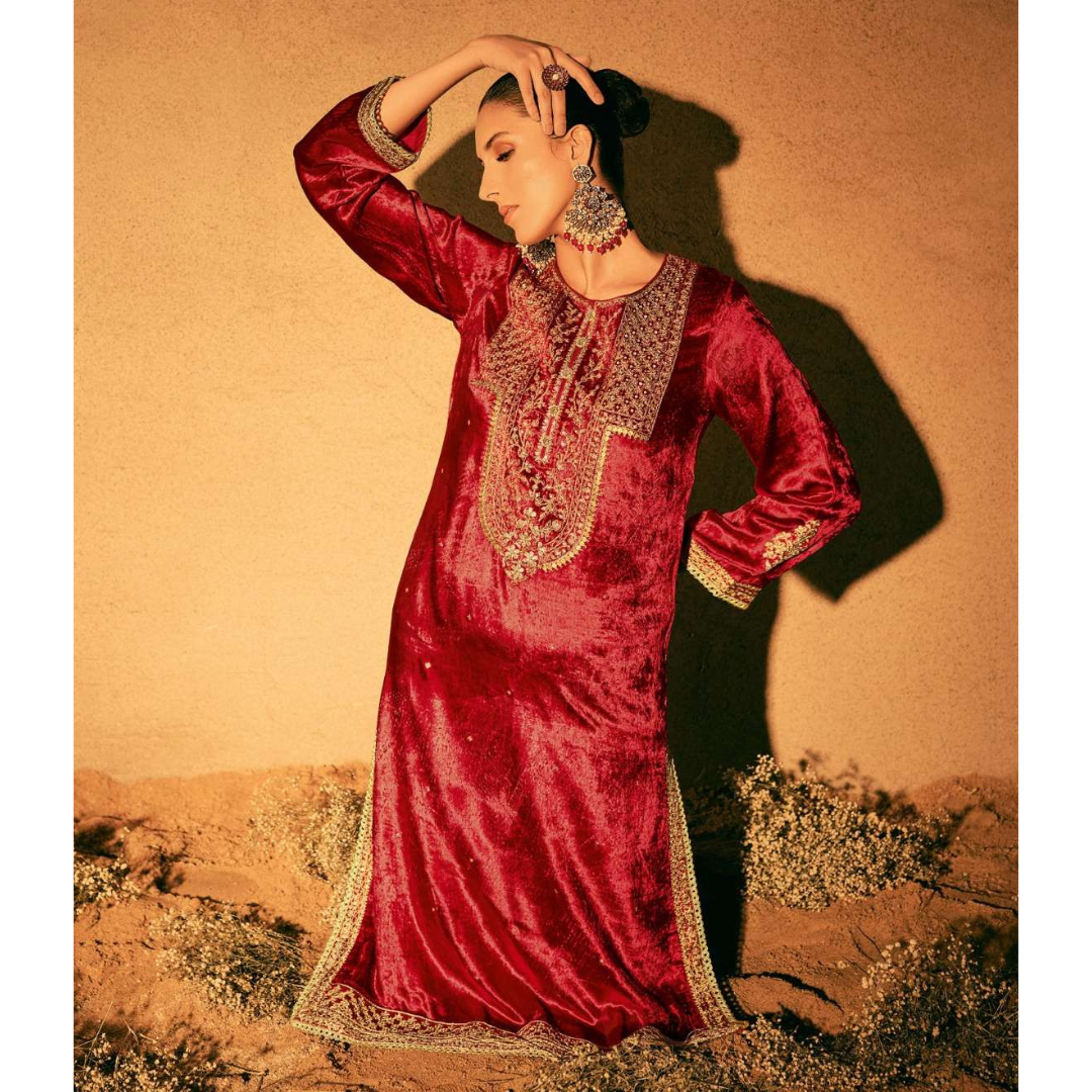 Velvet suit- Red- E093