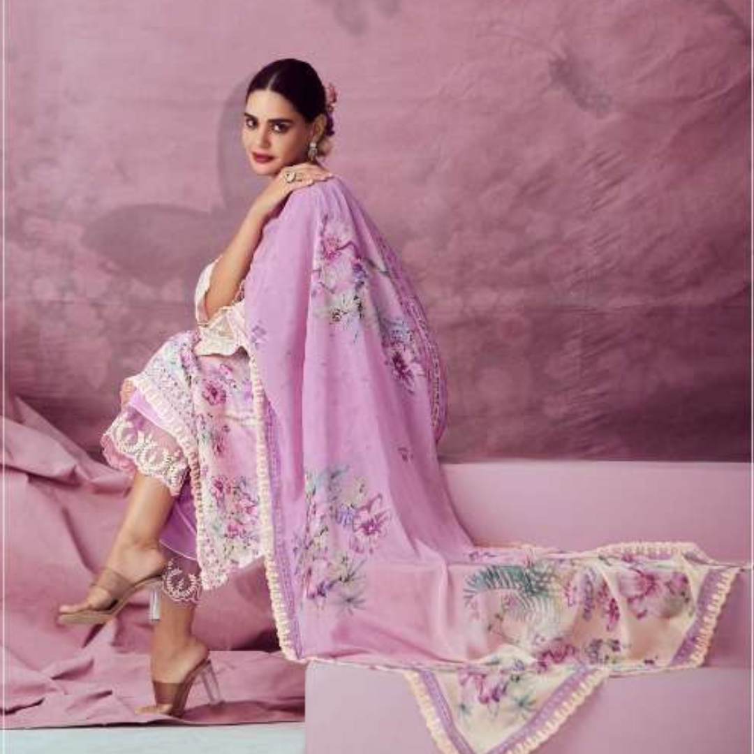 Designer Muslin Suit- Lilac- E010