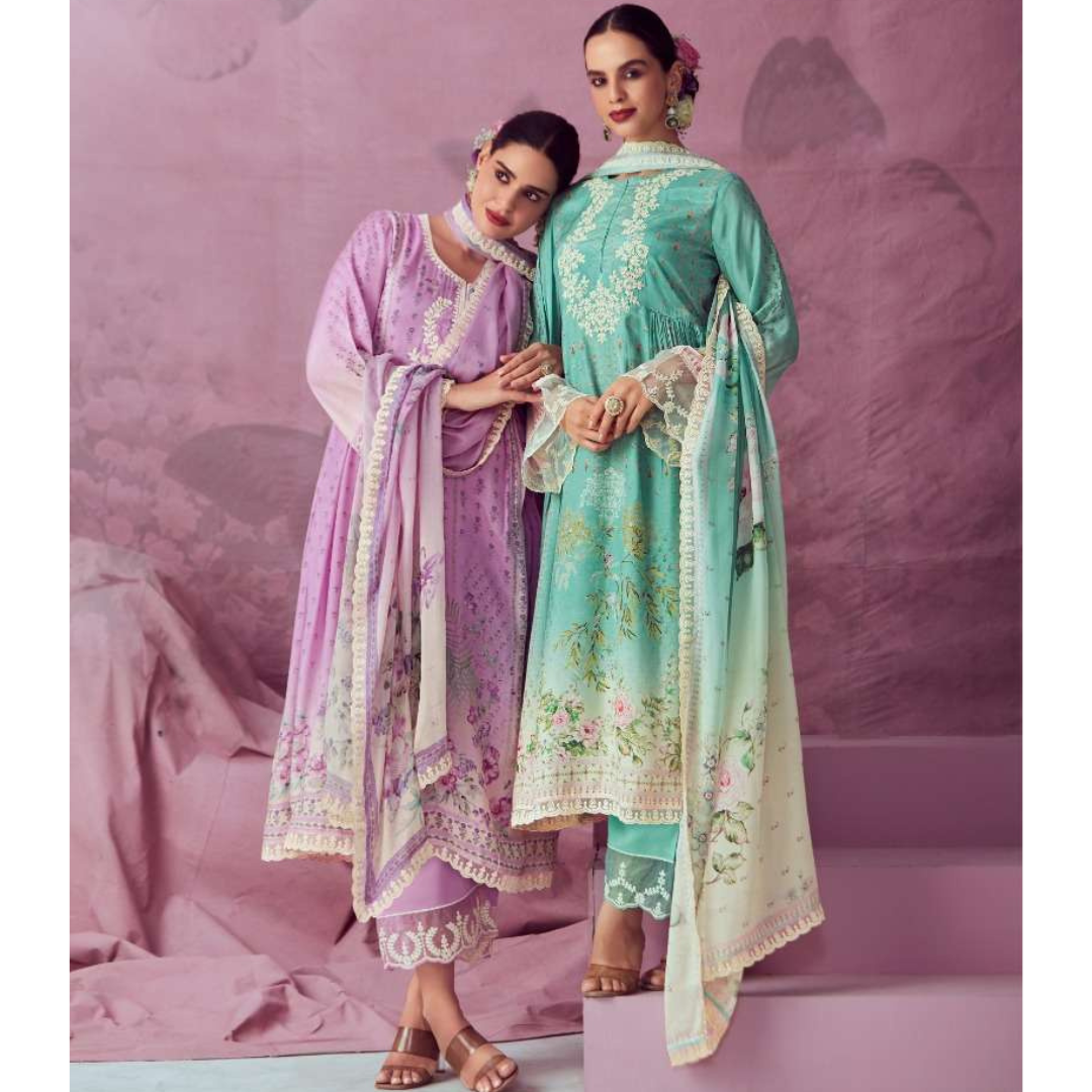 Designer Muslin Suit- Lilac- E010