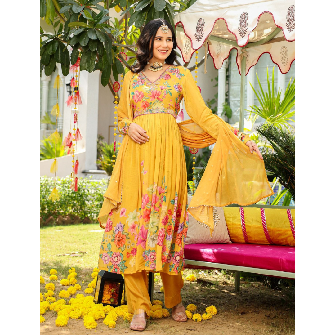 Chinon fabric nyra cut suit- mustard- R057M