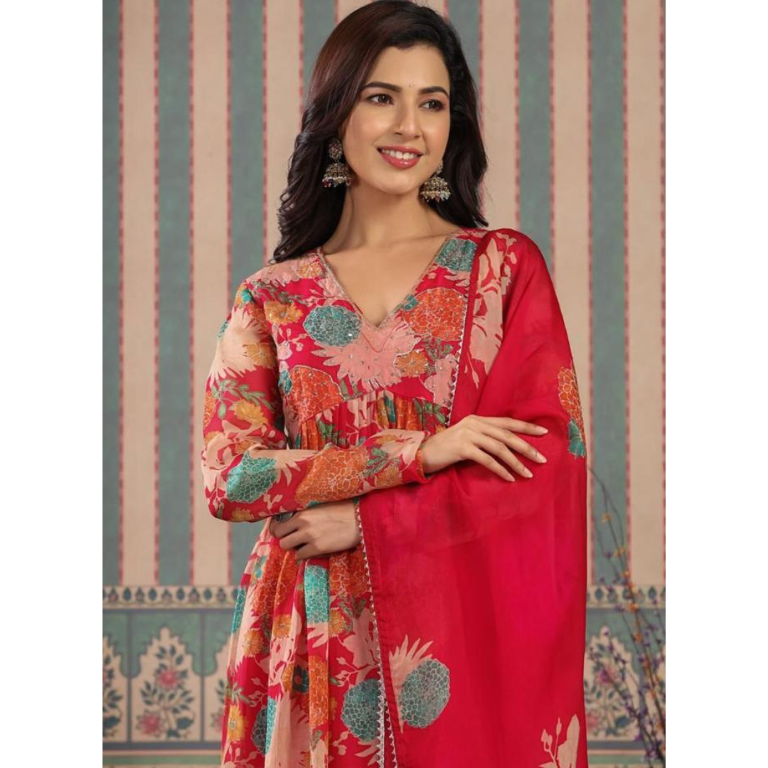 Organza nyra cut suit set- R039