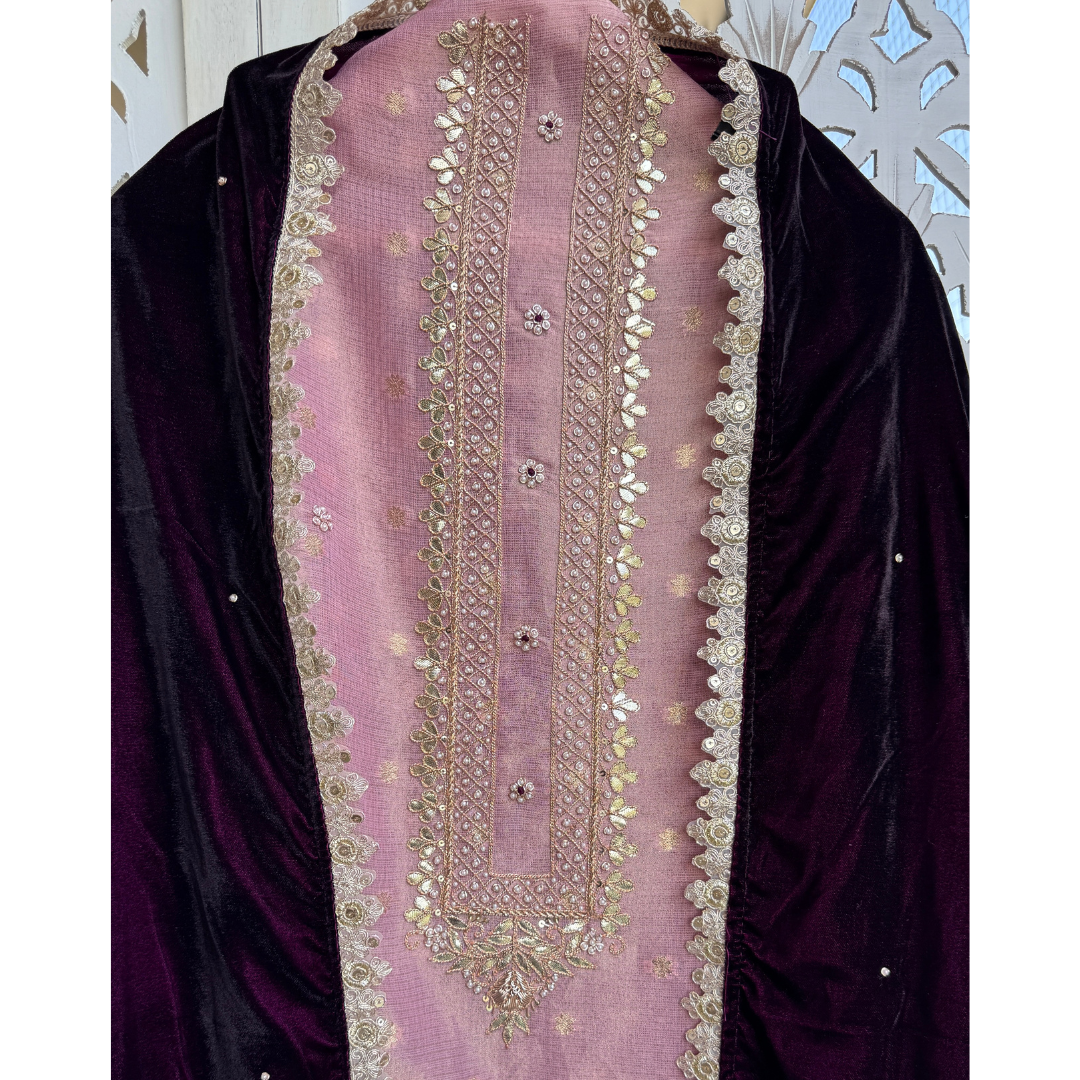Banarasi tissue silk suit with Velvet Dupatta-E090