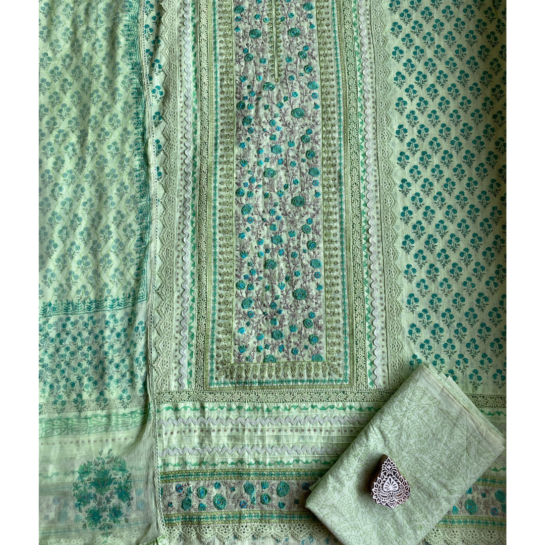 Hand Block Printed Cotton Suit- D198