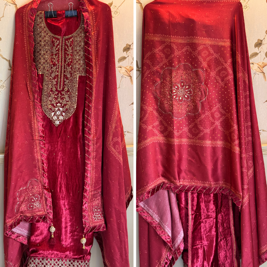 Velvet suit- Red- E093