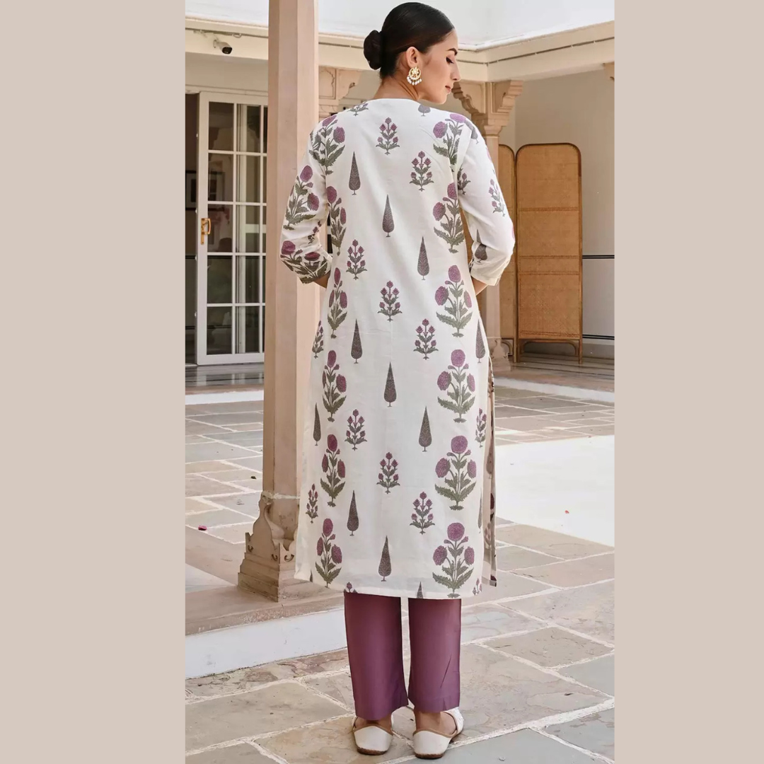 Block Printed Cotton Suit - purple- R094