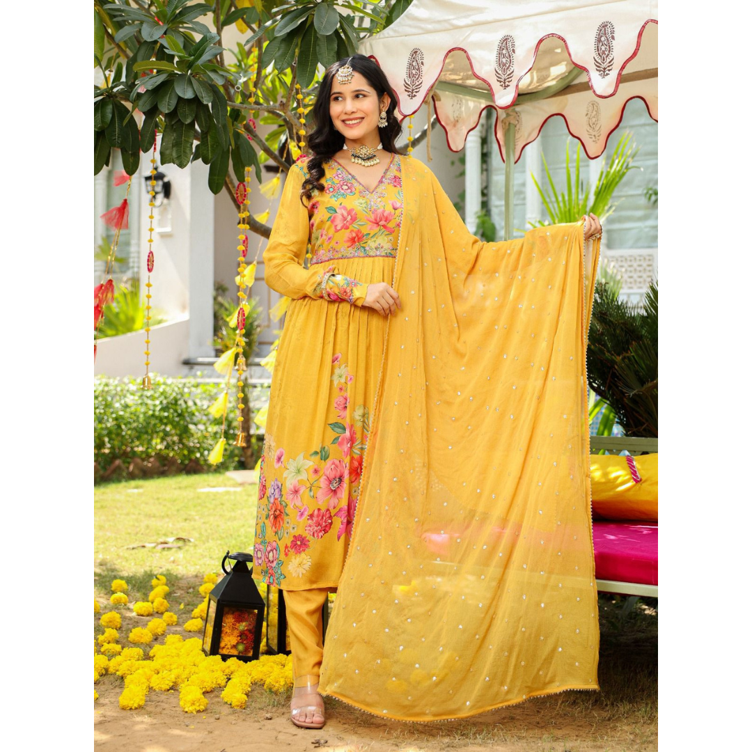 Chinon fabric nyra cut suit- mustard- R057M