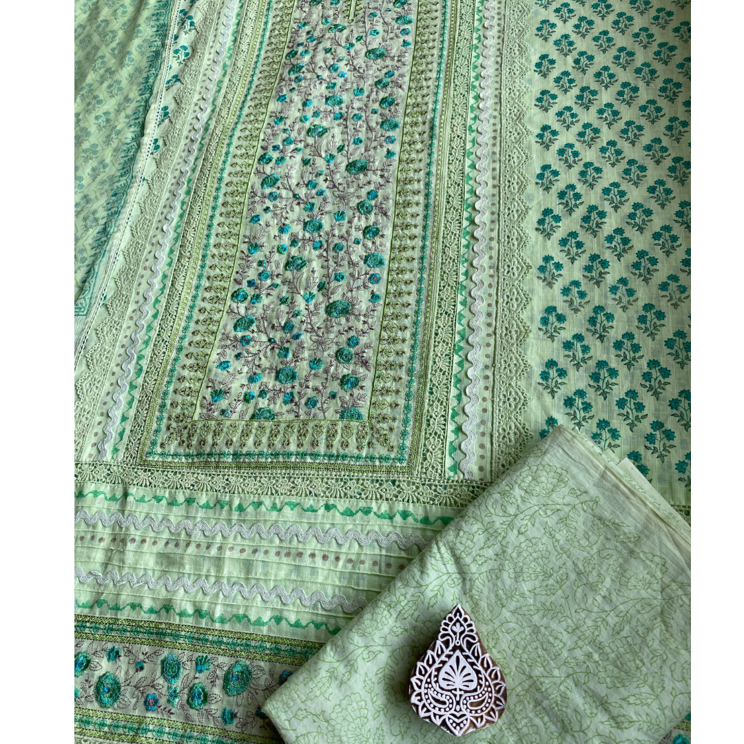 Hand Block Printed Cotton Suit- D198