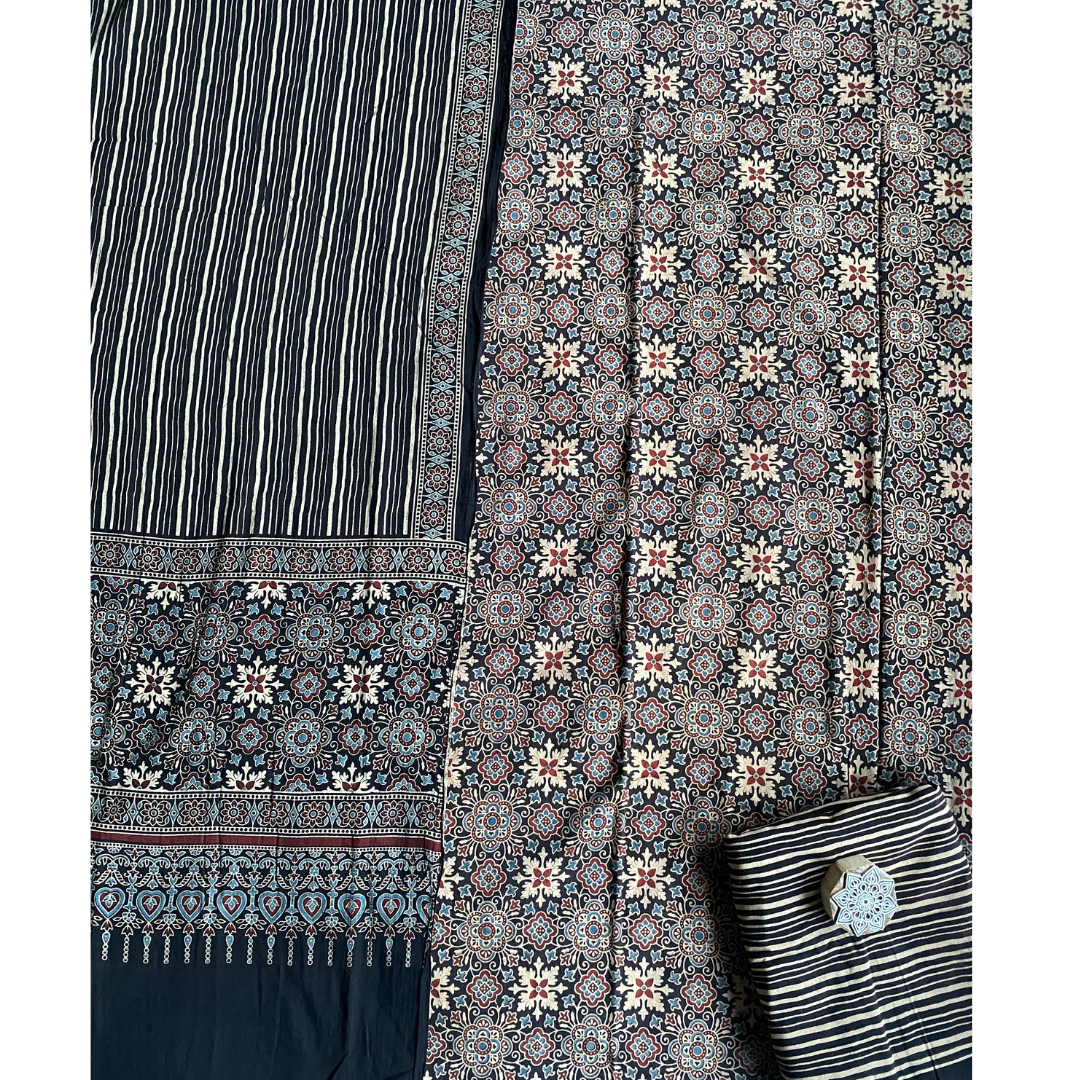 Ajrakh Block Printed Cotton Suit- D161