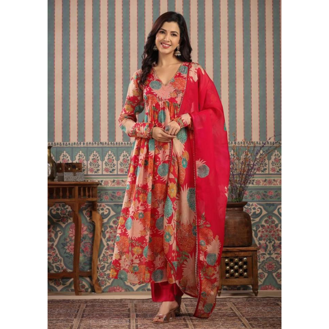 Organza nyra cut suit set- R039