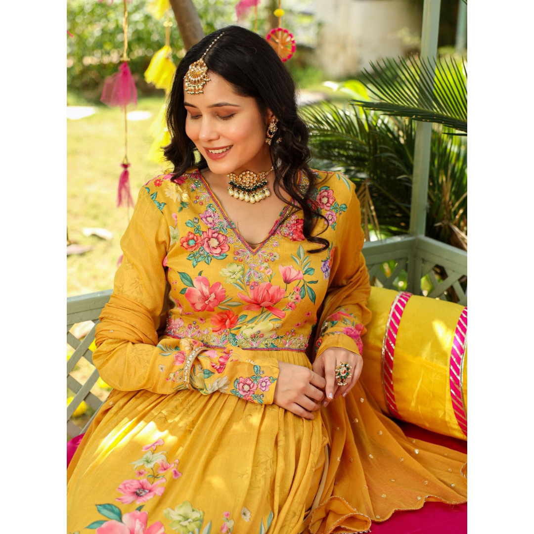 Chinon fabric nyra cut suit- mustard- R057M