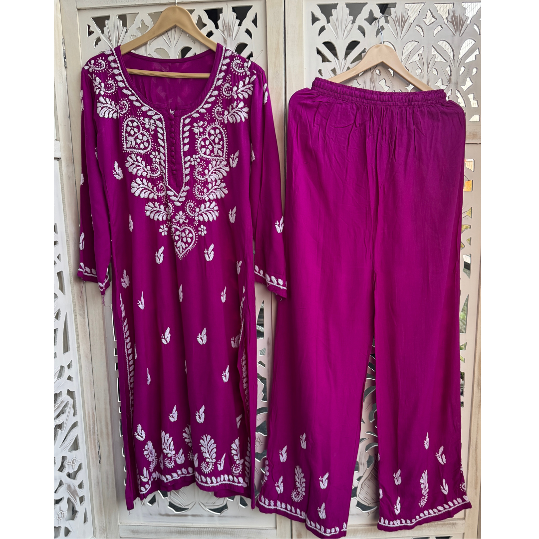 Kurta plazo Chikenkari set- CH040A