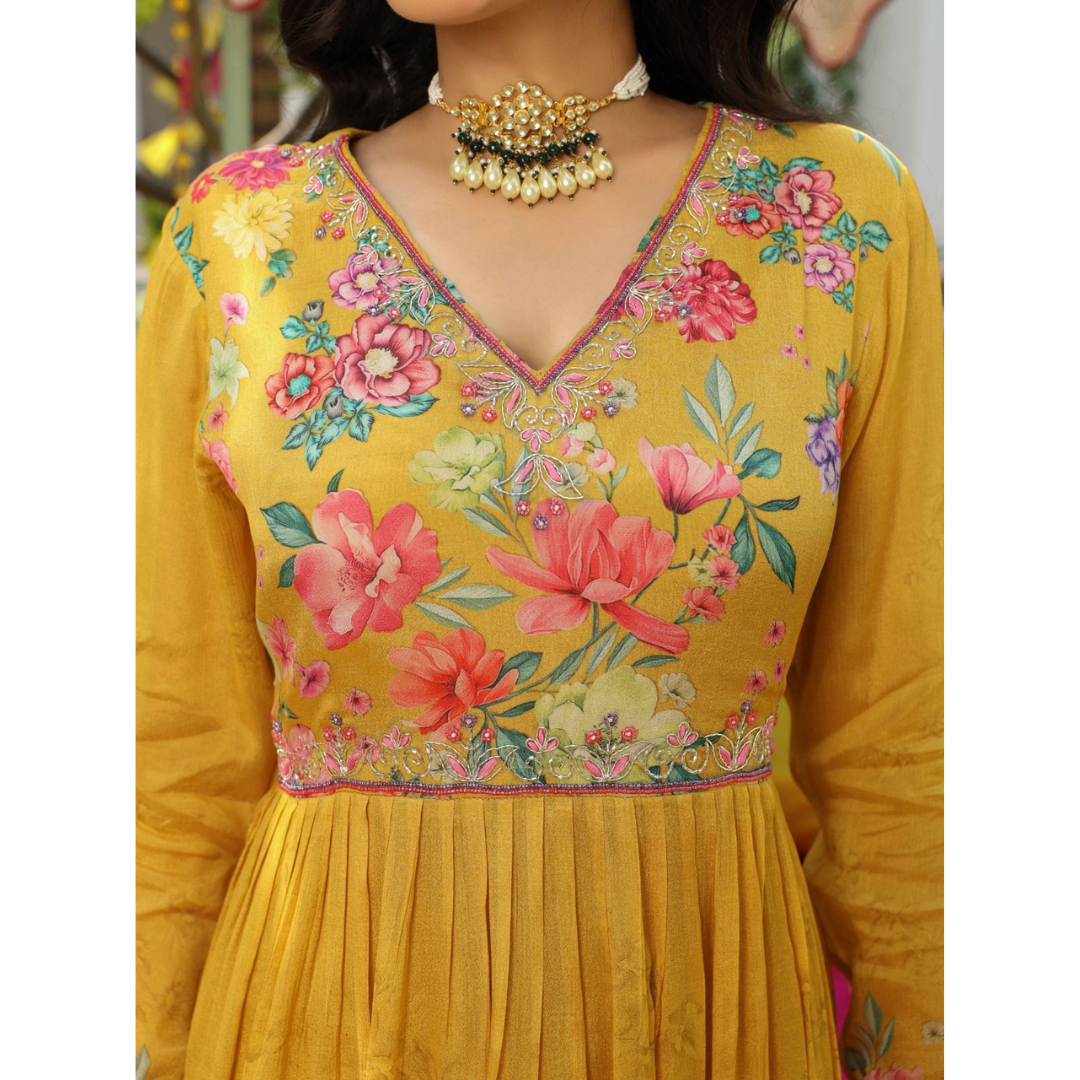 Chinon fabric nyra cut suit- mustard- R057M