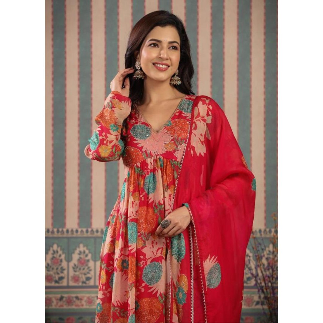 Organza nyra cut suit set- R039