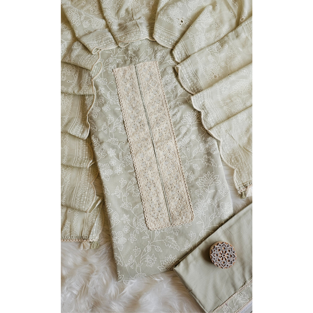 Designer Cotton Suits- Pastel Grey- D140