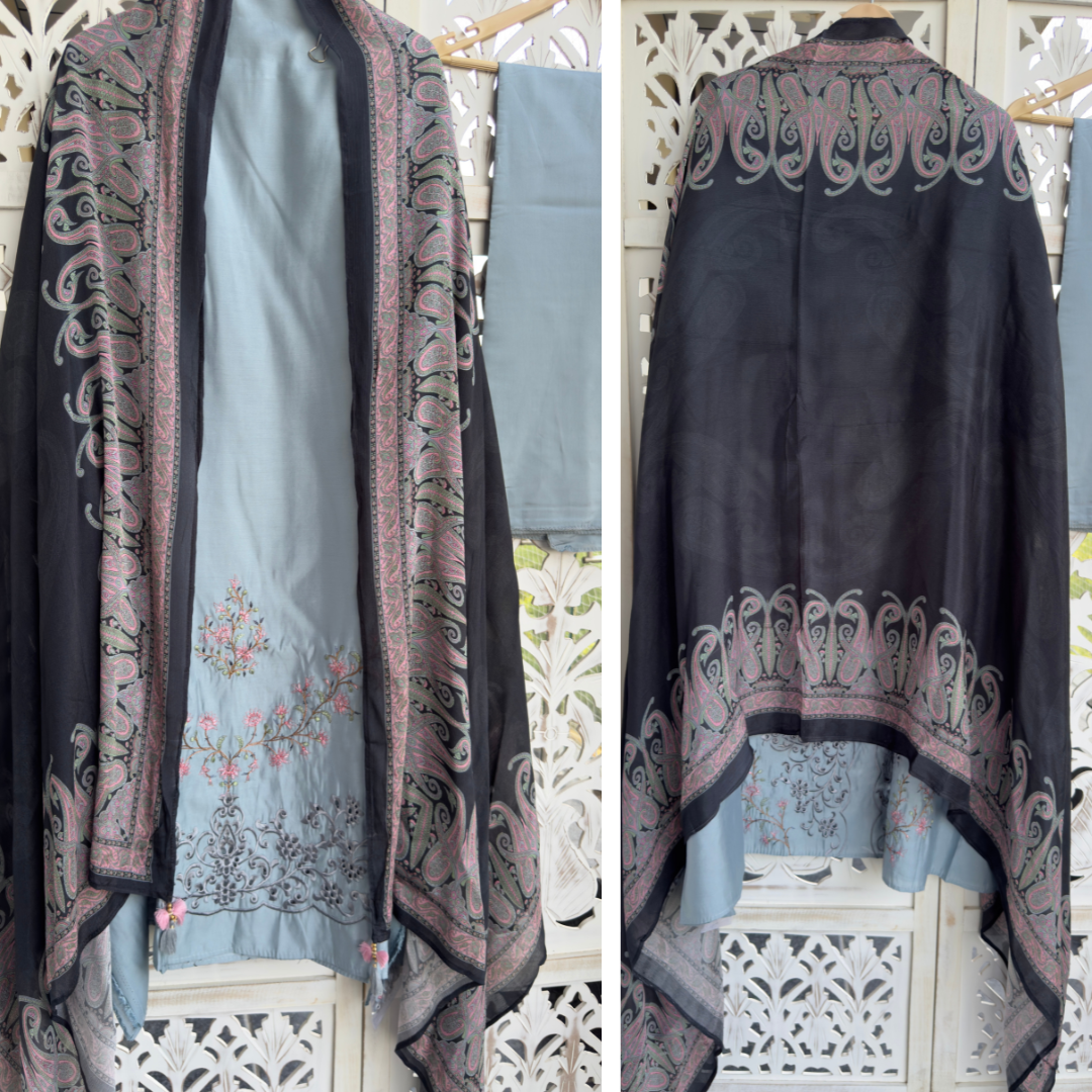 Modal Suit- grey black- D129