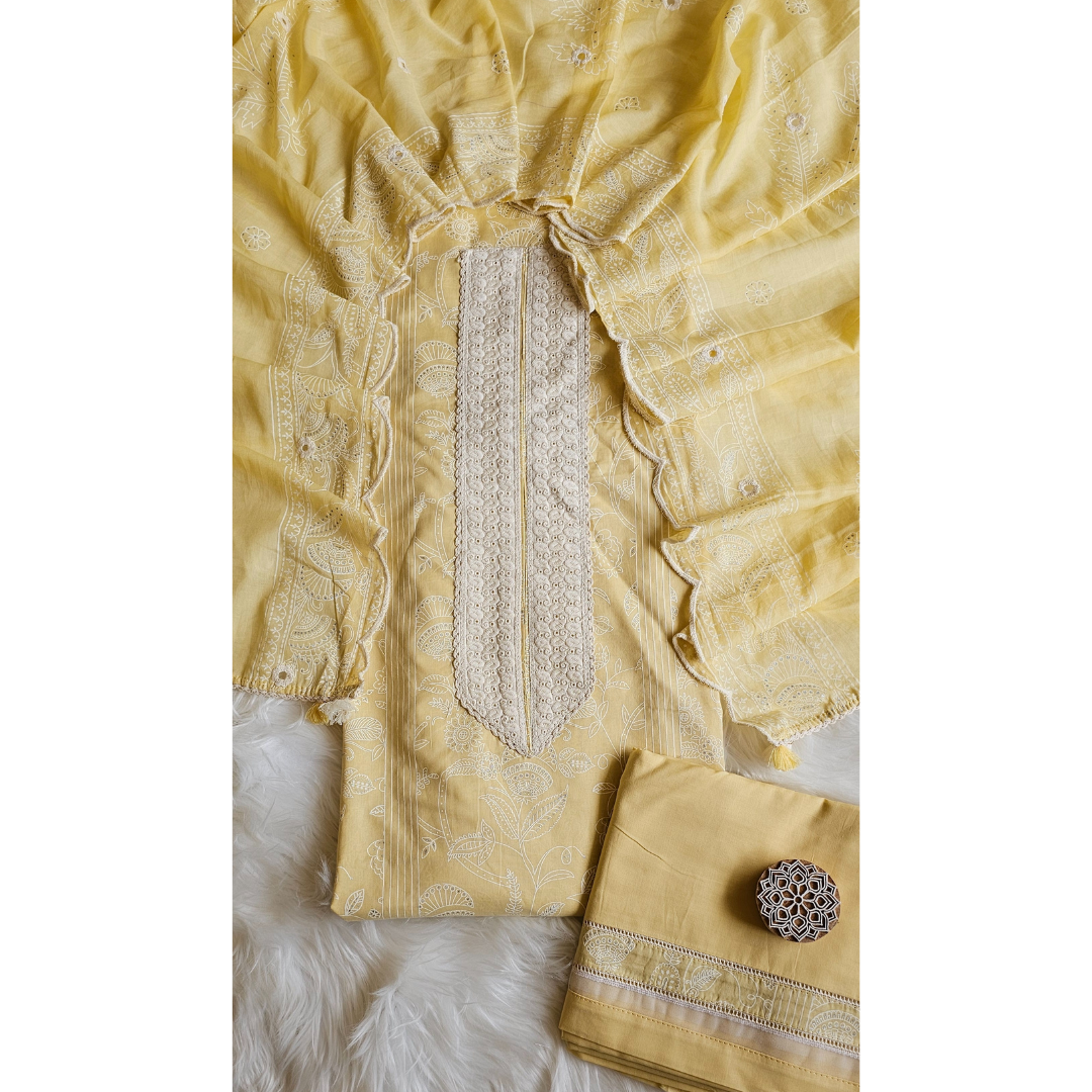 Designer Cotton Suits- Pastel Yellow- D139