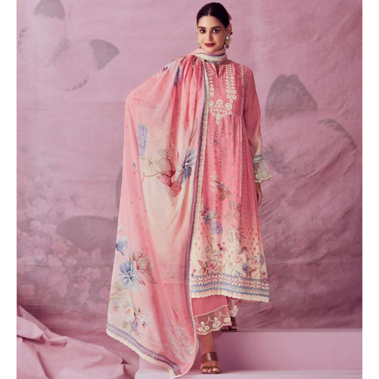 Designer Muslin Suit - Peach- E007