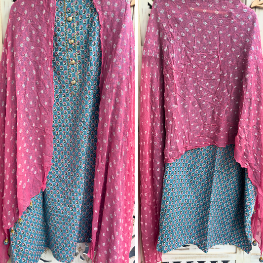 Cotton Suit- D080- Blue and pink