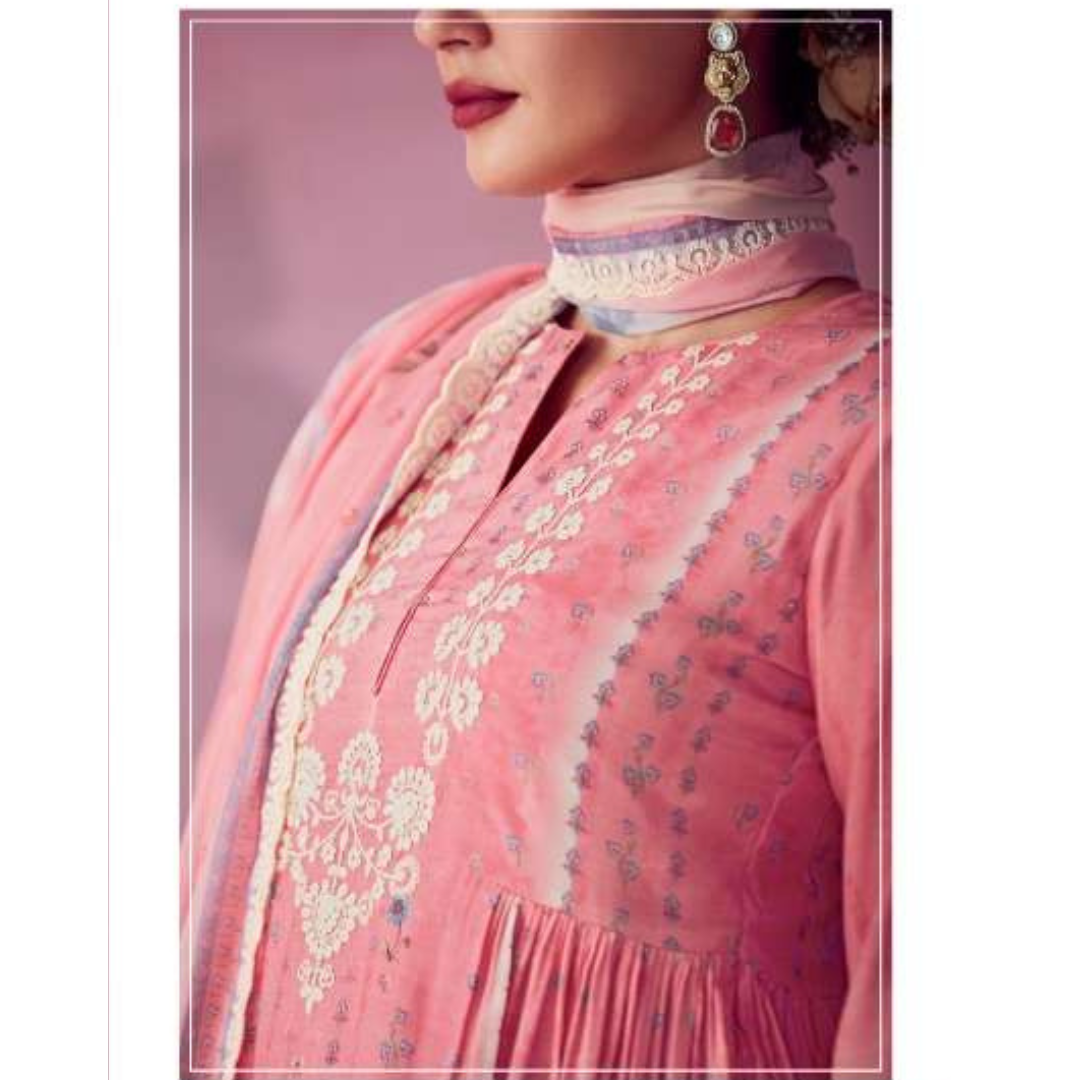 Designer Muslin Suit - Peach- E007