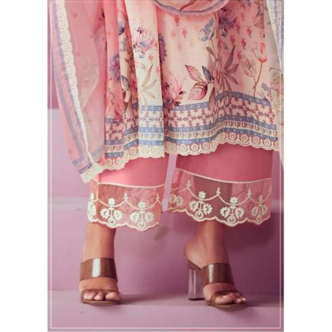 Designer Muslin Suit - Peach- E007