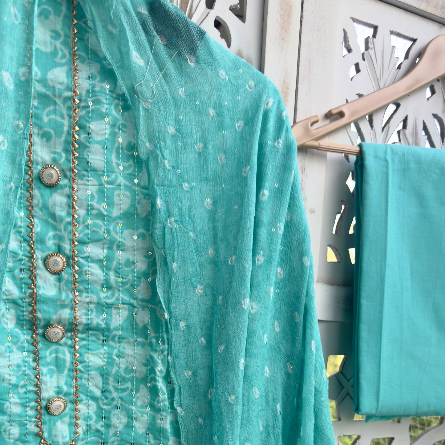 Cotton Suit- D080- Turquoise