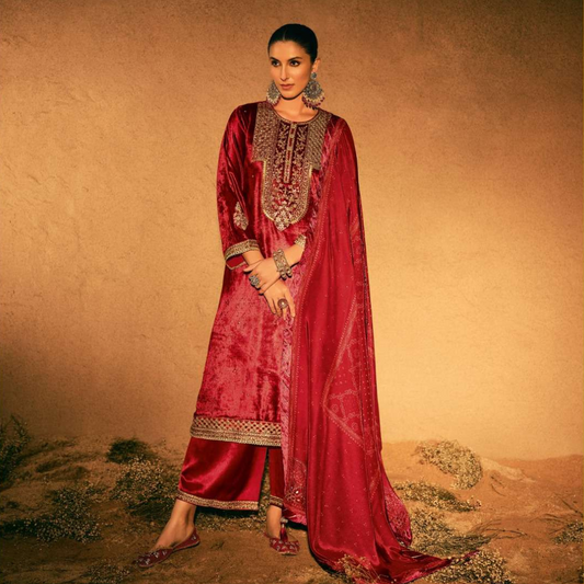 Velvet suit- Red- E093