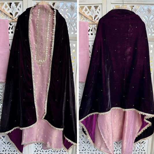 Banarasi tissue silk suit with Velvet Dupatta-E090