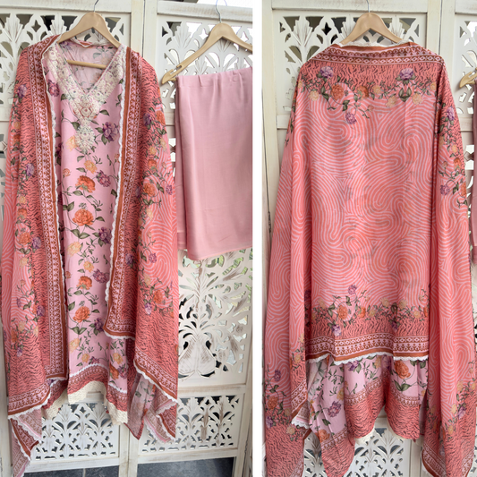 Unstitched Kaftan-D210 PINK