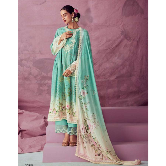 Designer Muslin Suit- Green- E008