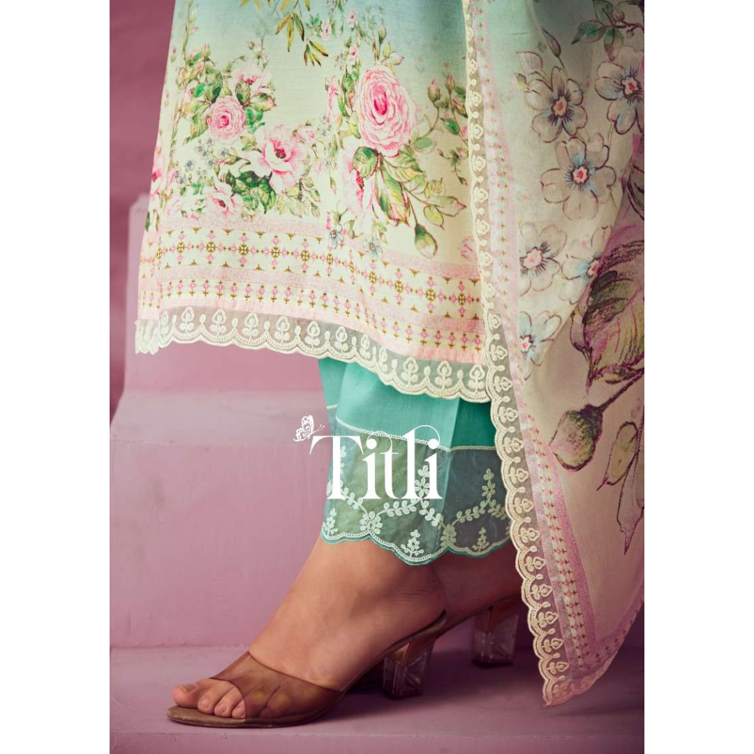 Designer Muslin Suit- Green- E008