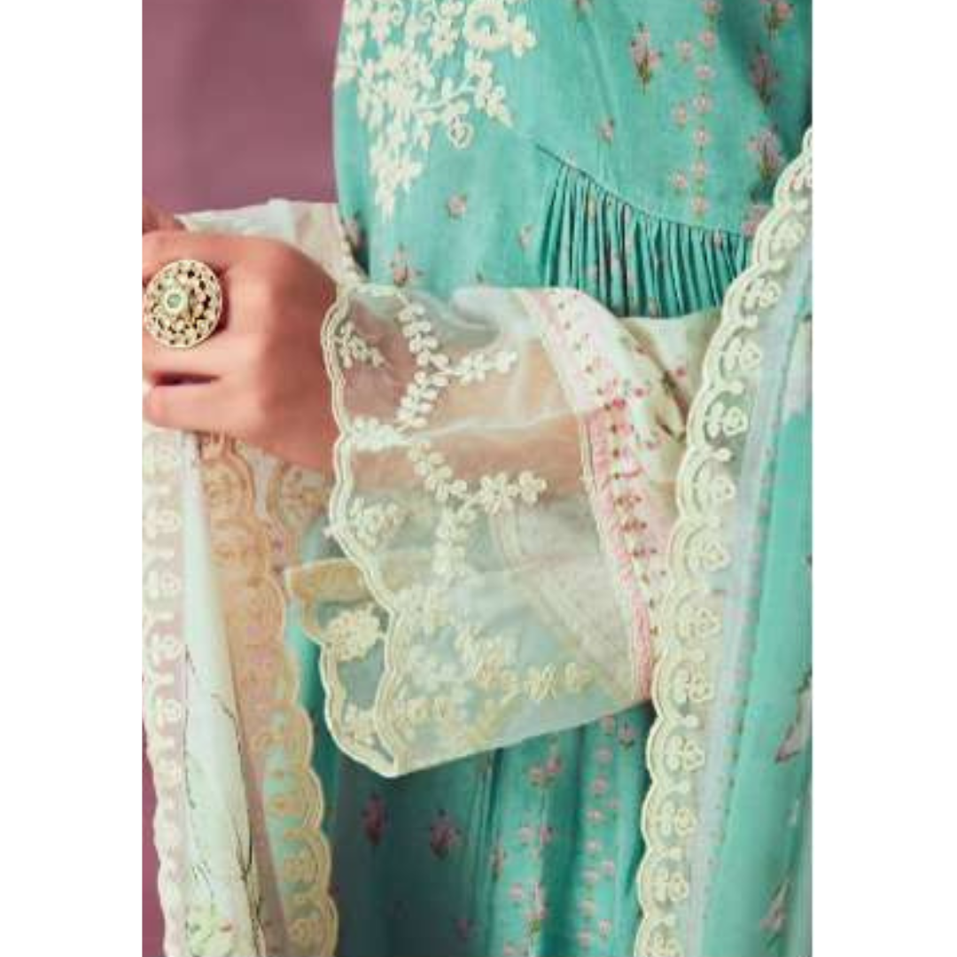 Designer Muslin Suit- Green- E008