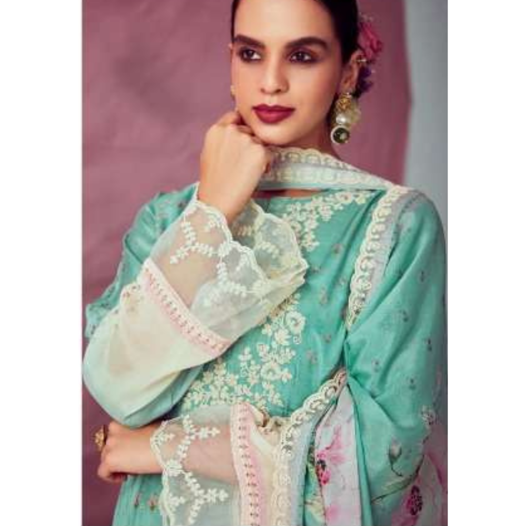 Designer Muslin Suit- Green- E008