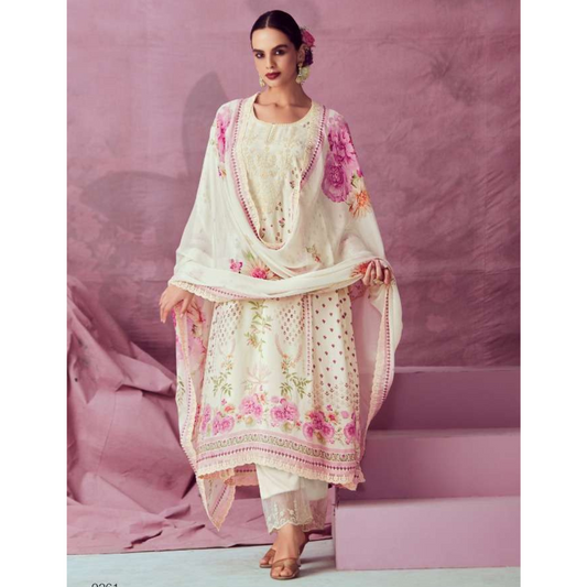 Designer Muslin Suit - Off White- E006