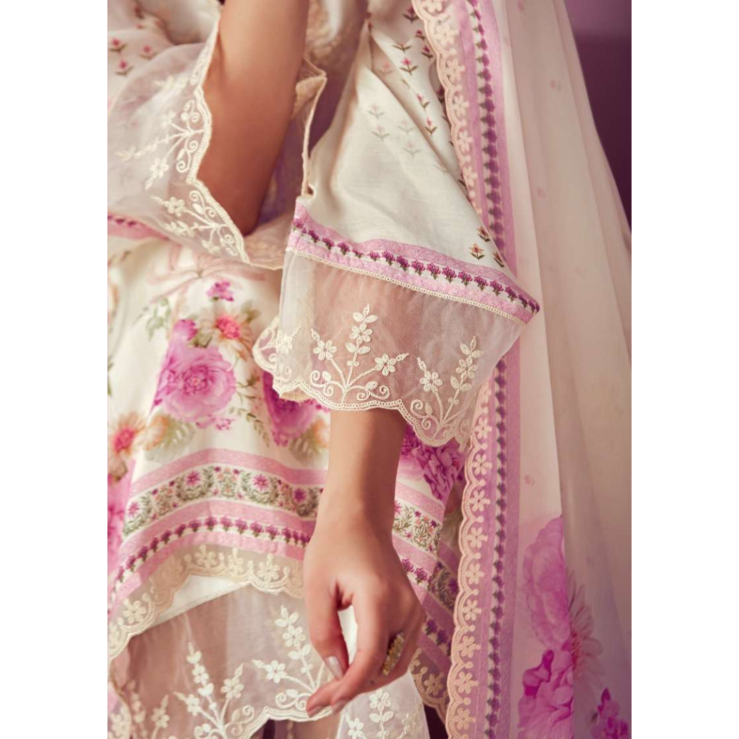 Designer Muslin Suit - Off White- E006