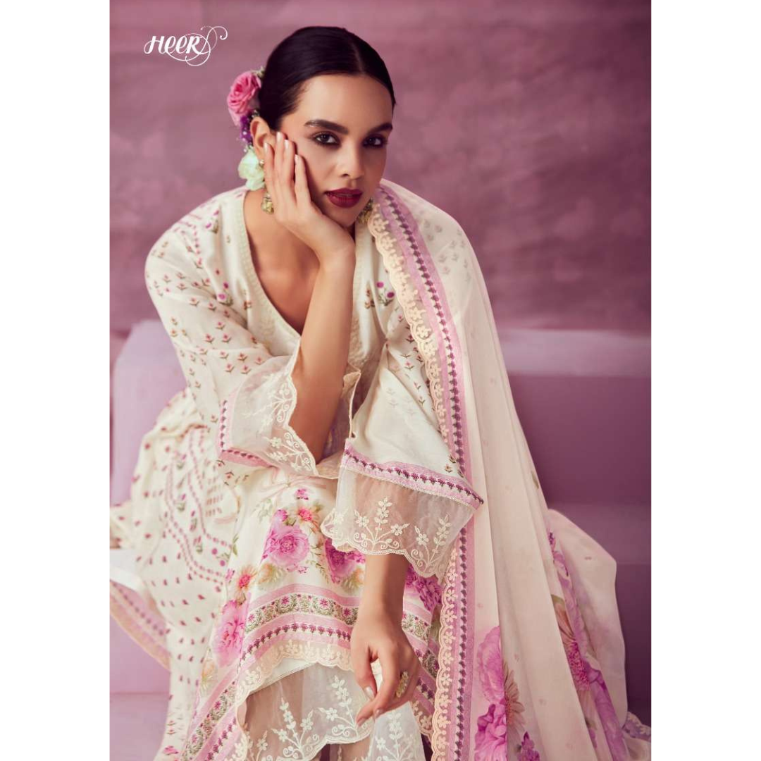 Designer Muslin Suit - Off White- E006