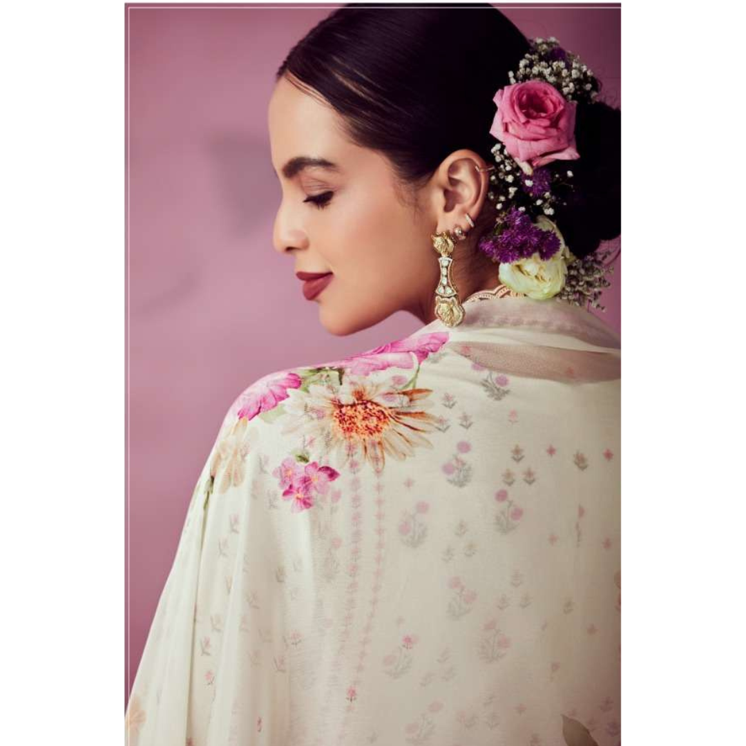 Designer Muslin Suit - Off White- E006