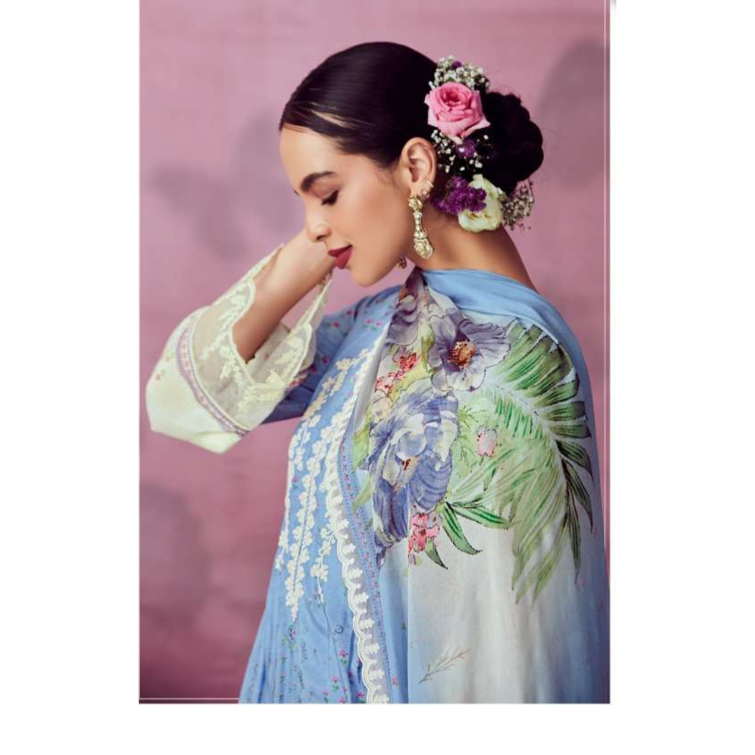 Designer Muslin Suit - Patel Blue- E005