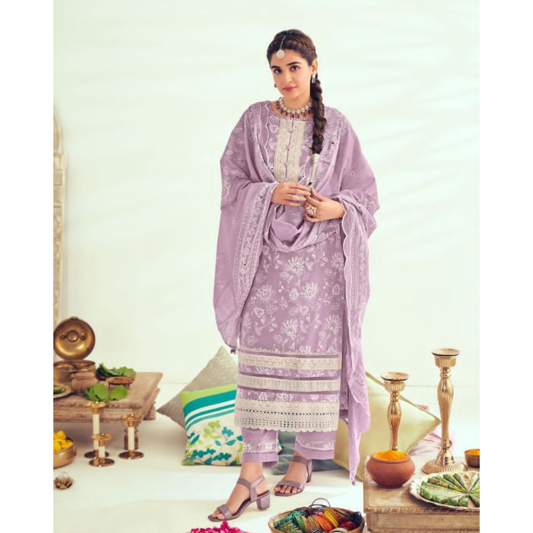 Designer Cotton Suits- Pastel Purple- D135