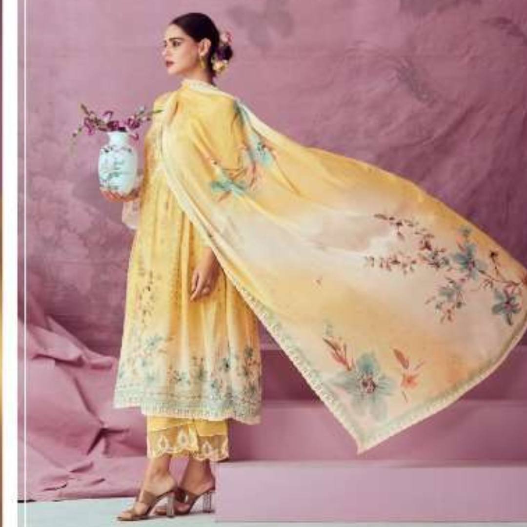 Designer Muslin Suit- Yellow- E009