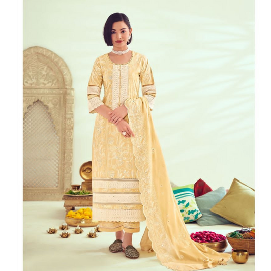 Designer Cotton Suits- Pastel Yellow- D139
