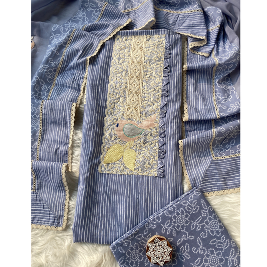 Cotton Suit with bird embroidery- D120