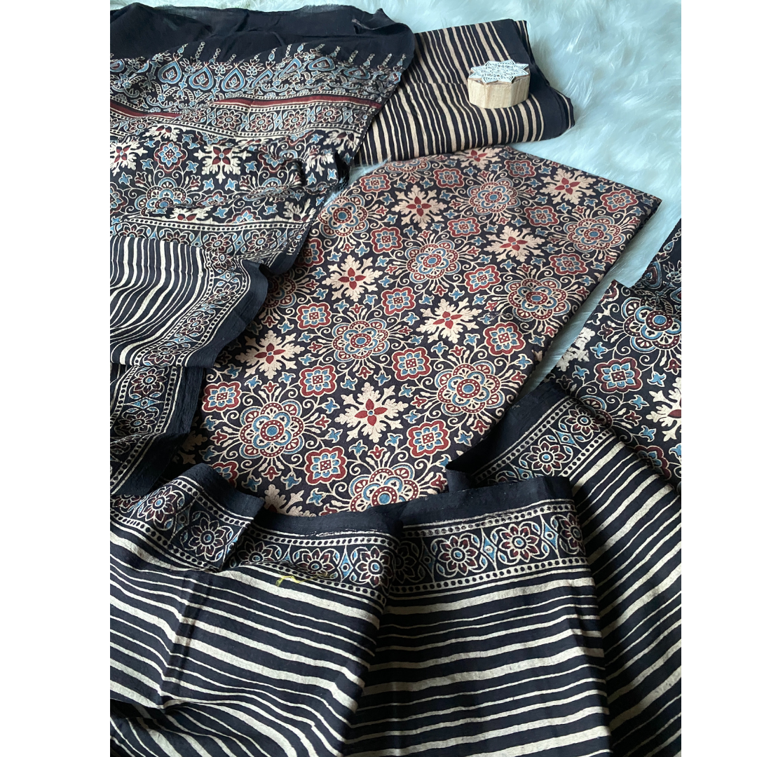 Ajrakh Block Printed Cotton Suit- D161