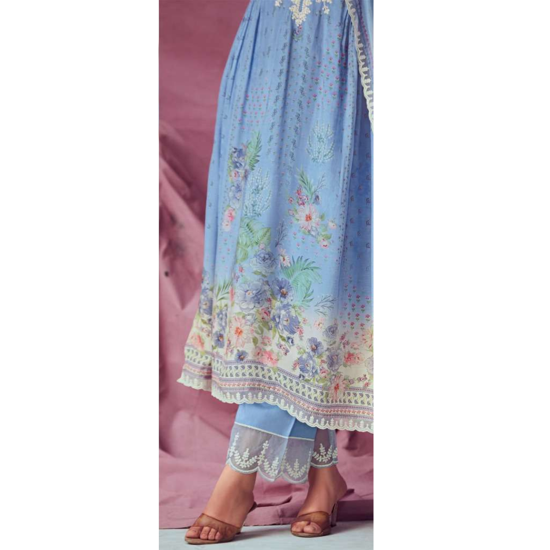 Designer Muslin Suit - Patel Blue- E005