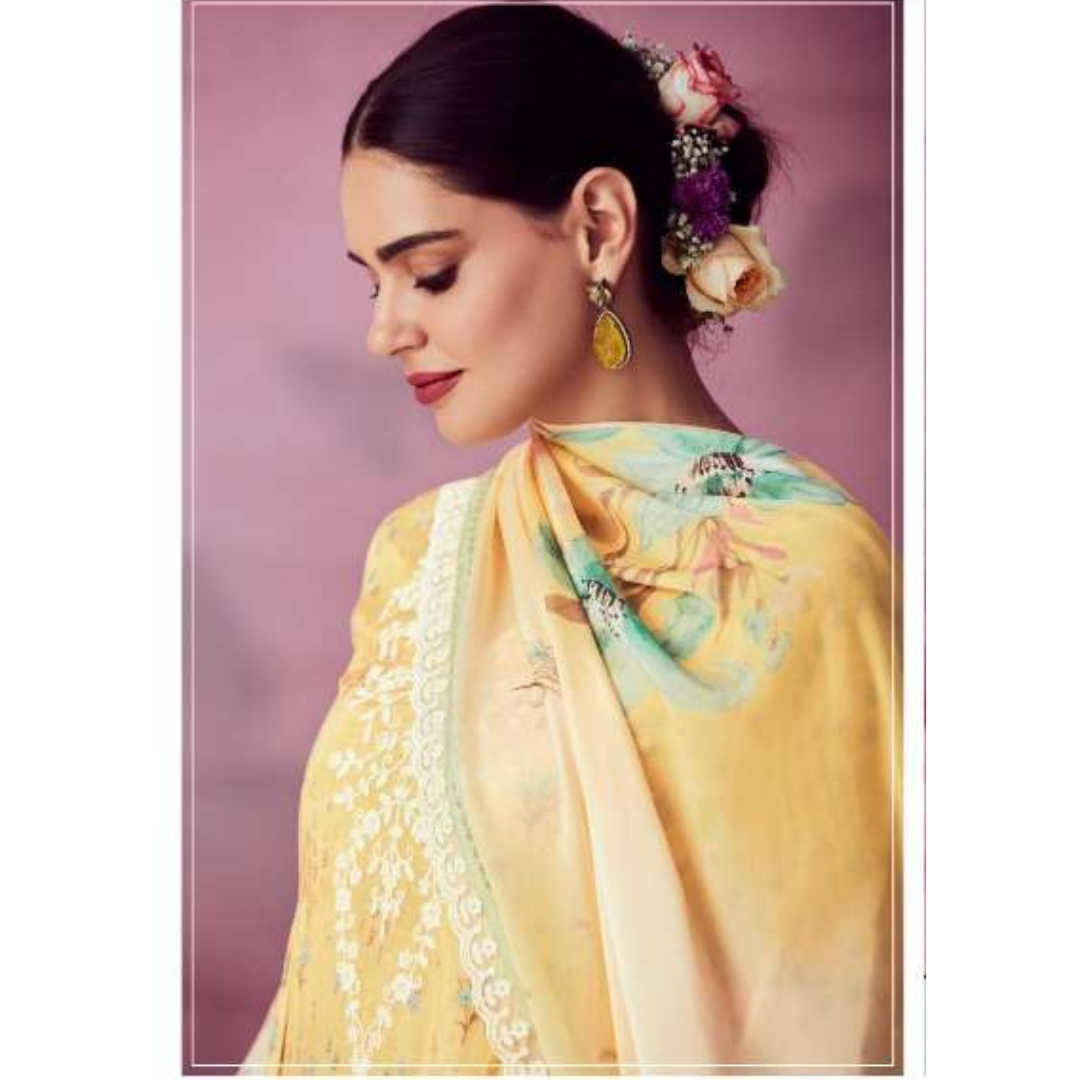 Designer Muslin Suit- Yellow- E009